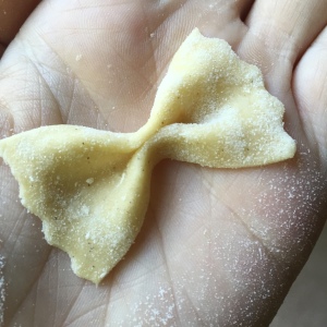 Hand formed gluten-free farfalle pasta